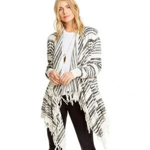 Chaser Striped Linen Fringe Boho Cardigan
